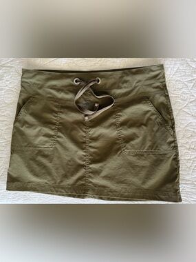 PRANA Bliss Drawstring Utility Skirt in Olive Green / Brown with Pockets - Sz L